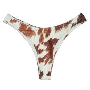 Womens Bikini Bottom Size Small White Brown Cheeky Swimwear